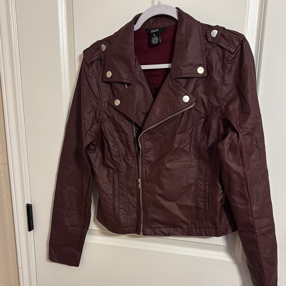 Almost Famous Leather Jacket Burgundy Moto Style